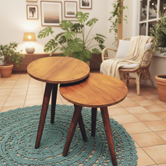 Natural wood side tables set