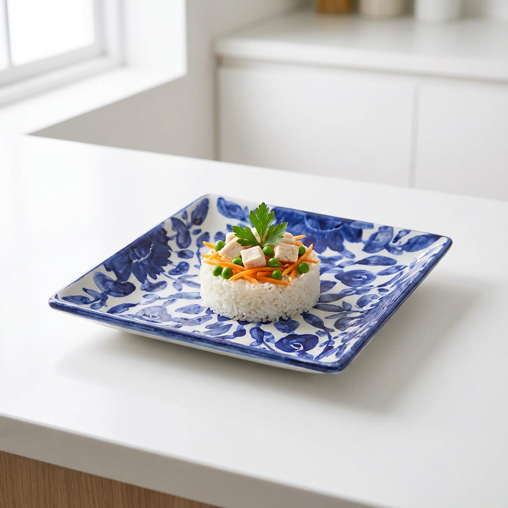 Blue Flower Square Plate