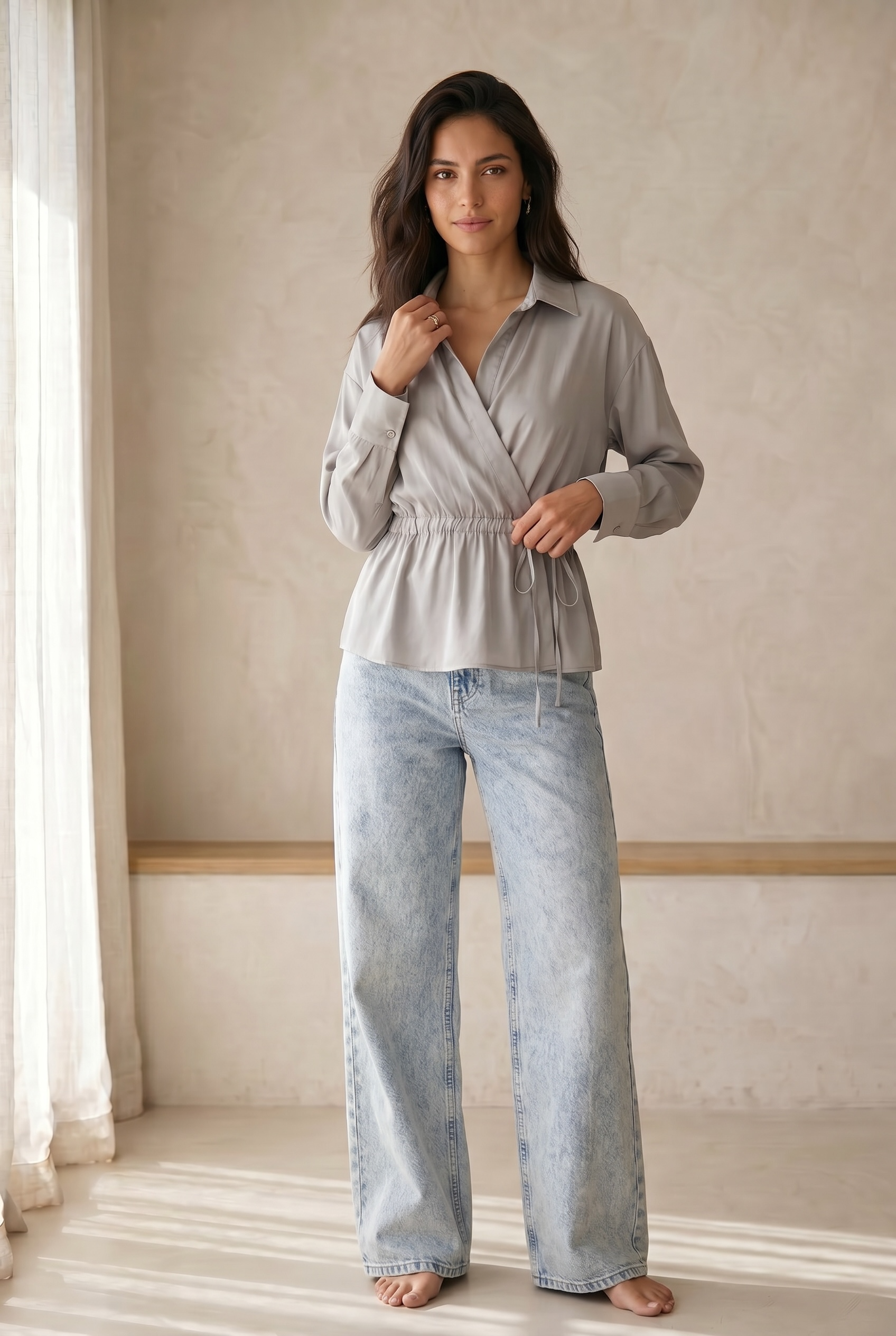 Peach Skin Wrap Shirt