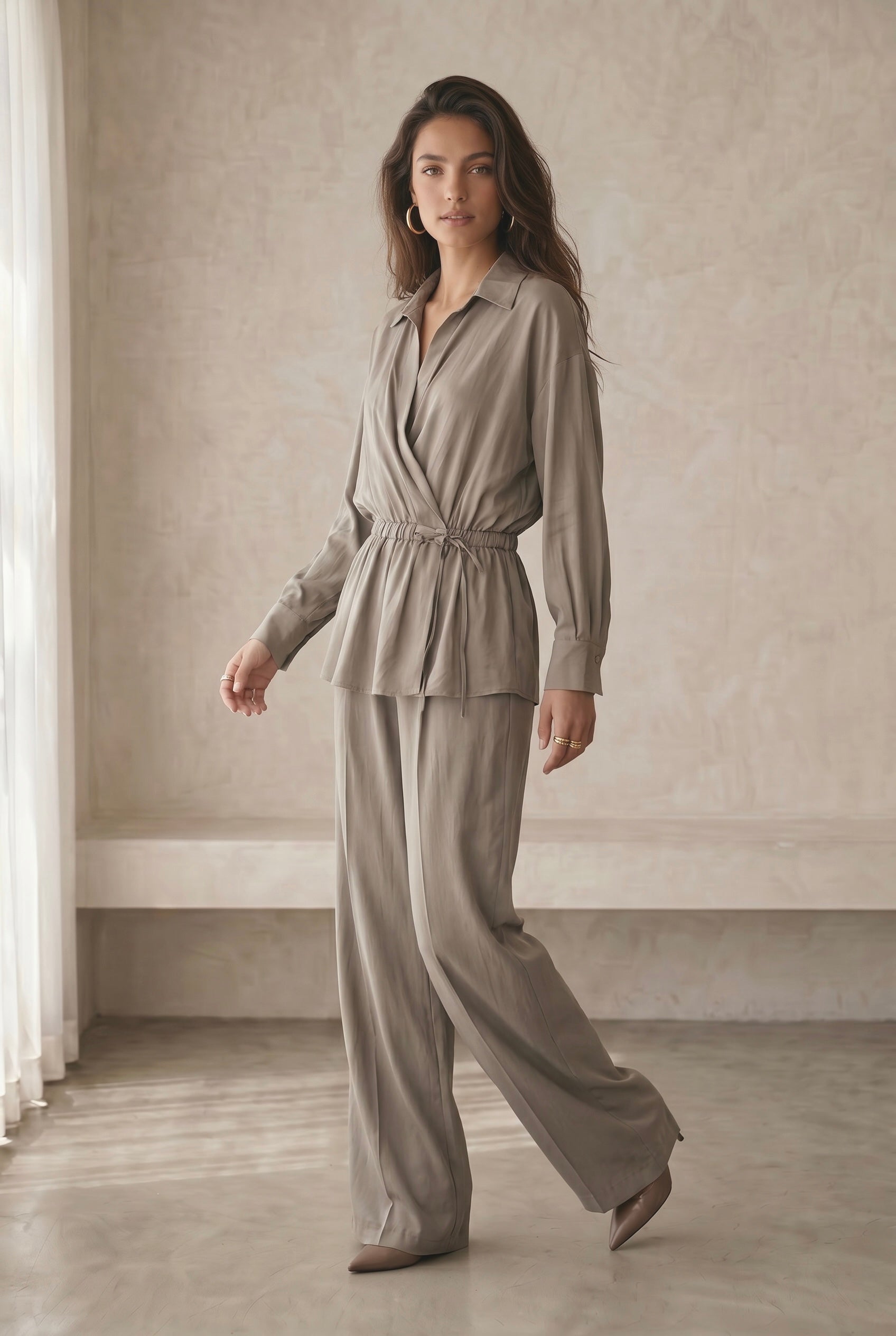Peach Skin Wide Leg Pants