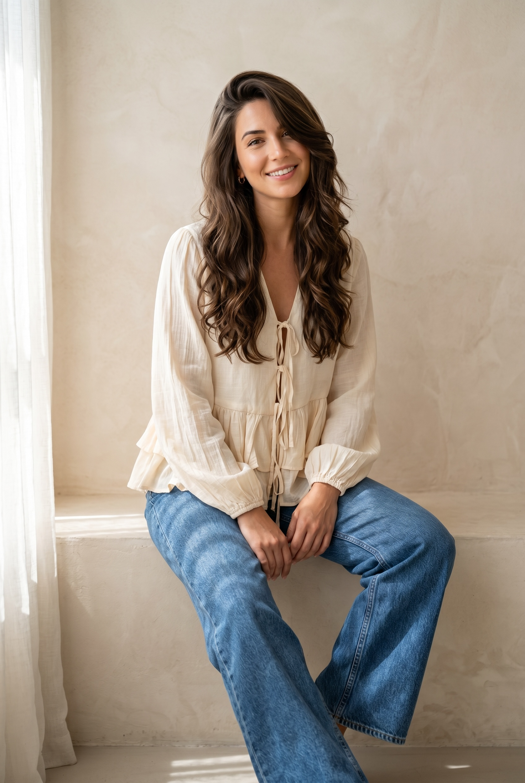 Ruffle Linen Blouse