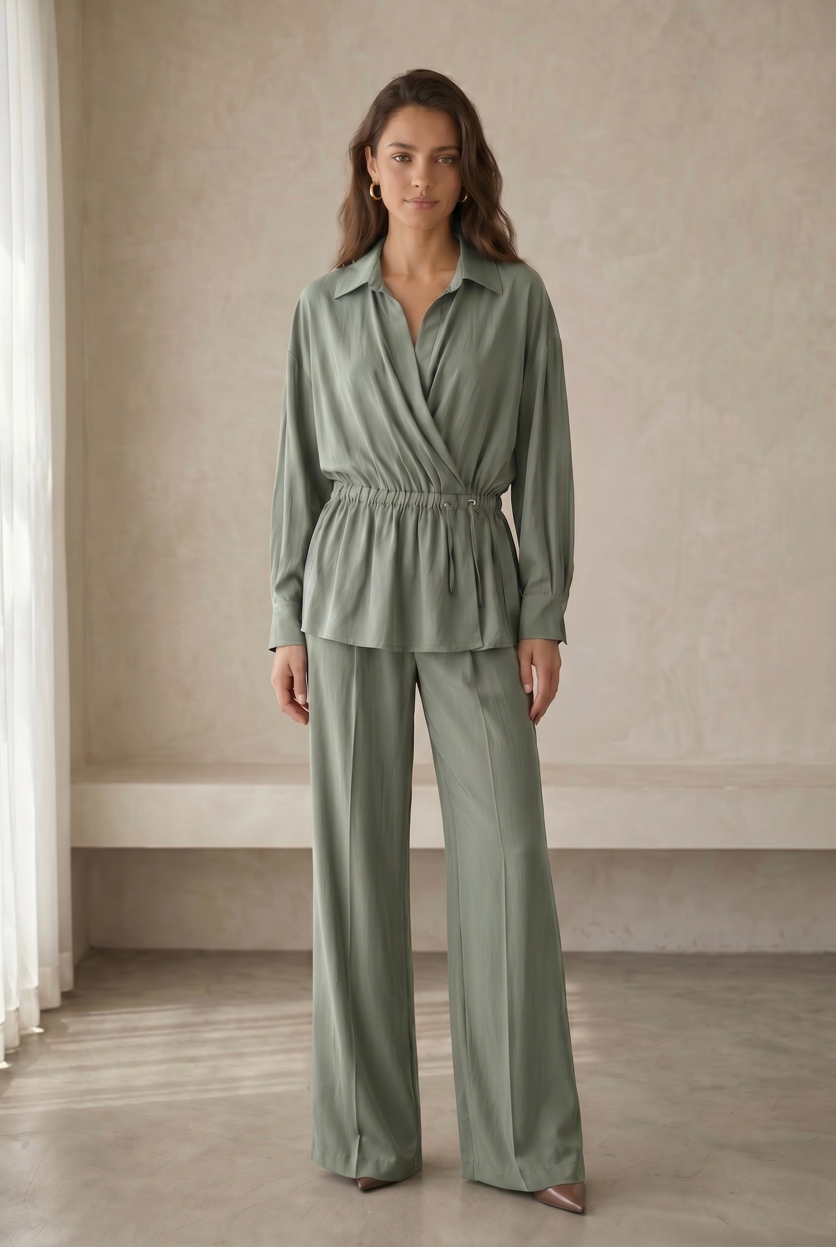 Peach Skin Wide Leg Pants