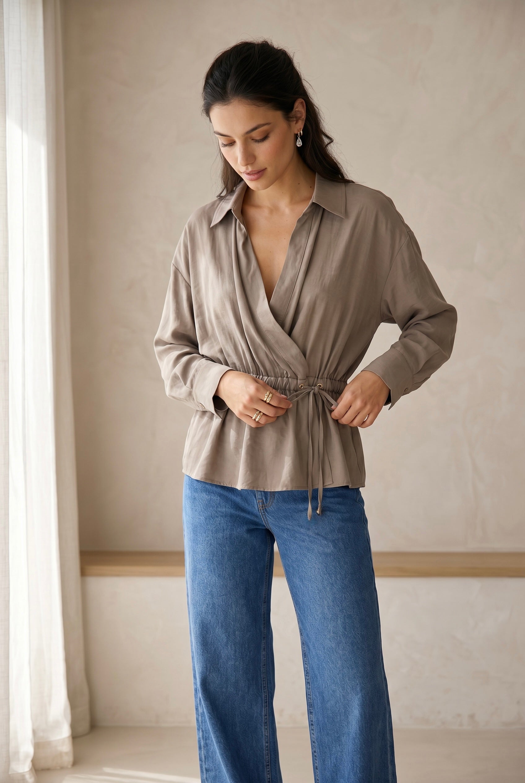 Peach Skin Wrap Shirt