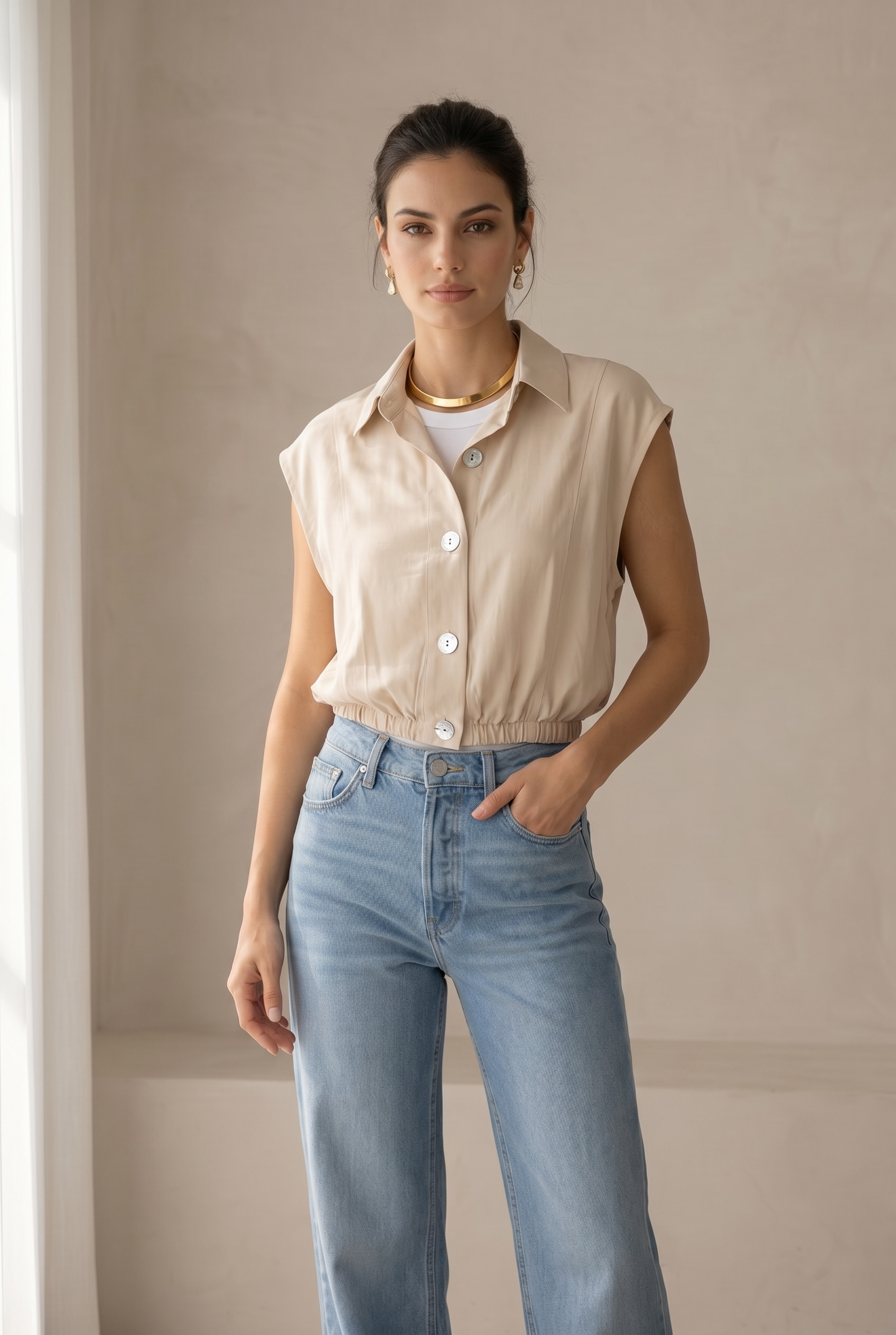 Sleeveless Volume Soft Shirt