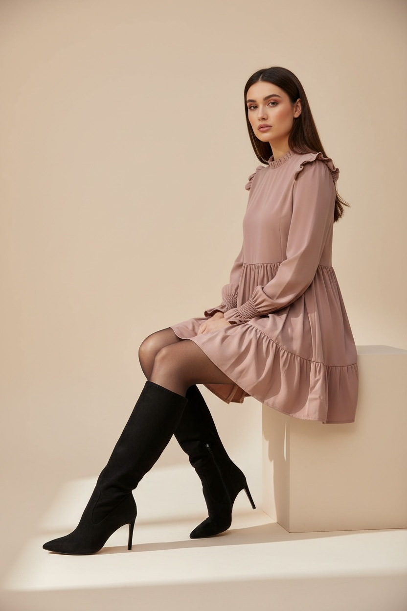 Ruffled Long Sleeves Dress