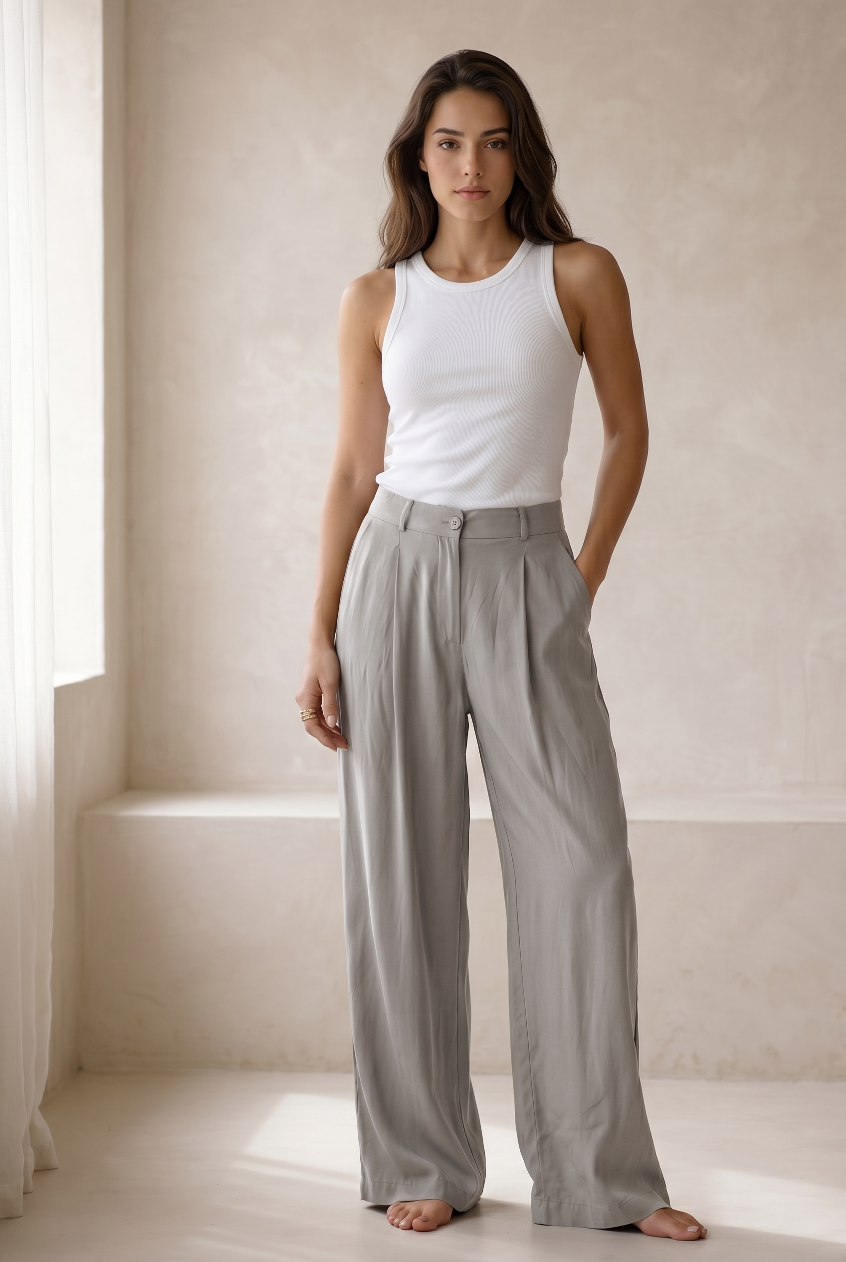 Peach Skin Wide Leg Pants
