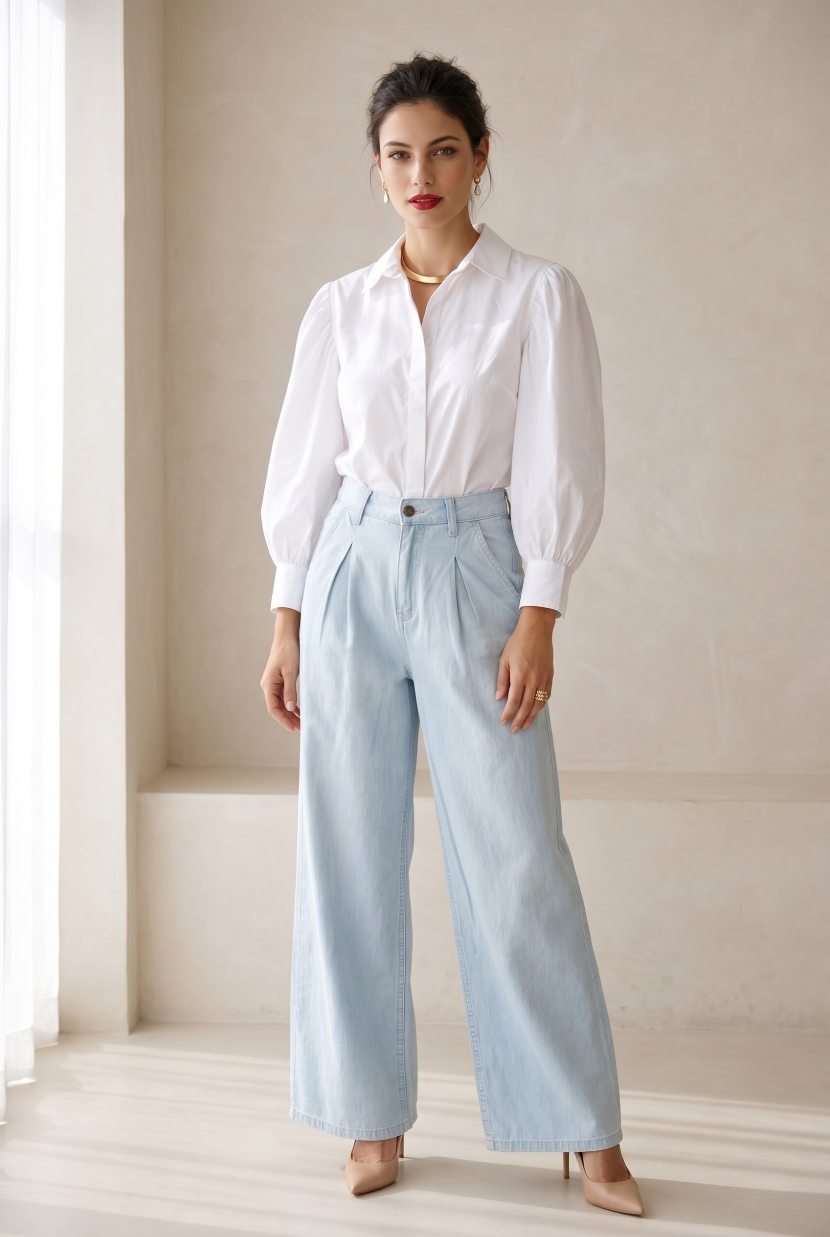 Soft Denim Wide Leg Pants