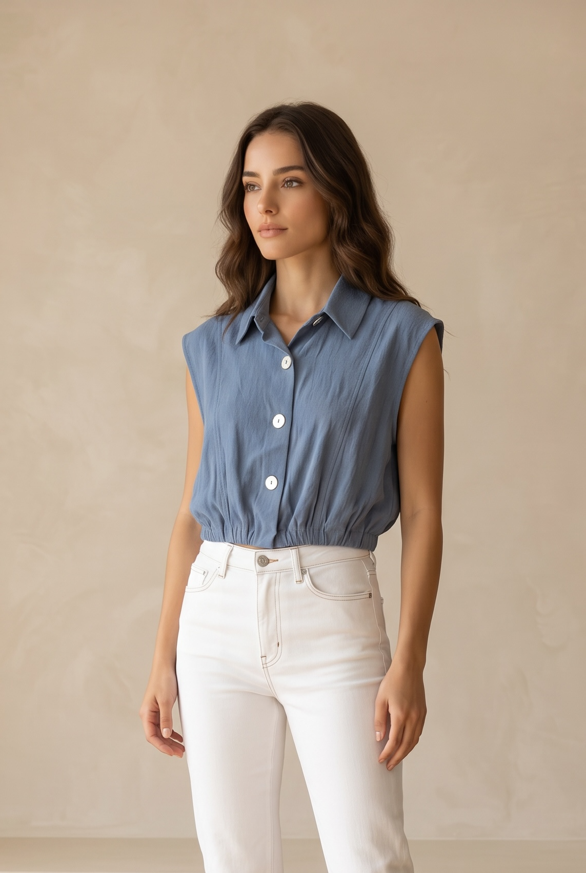Sleeveless Volume Soft Shirt