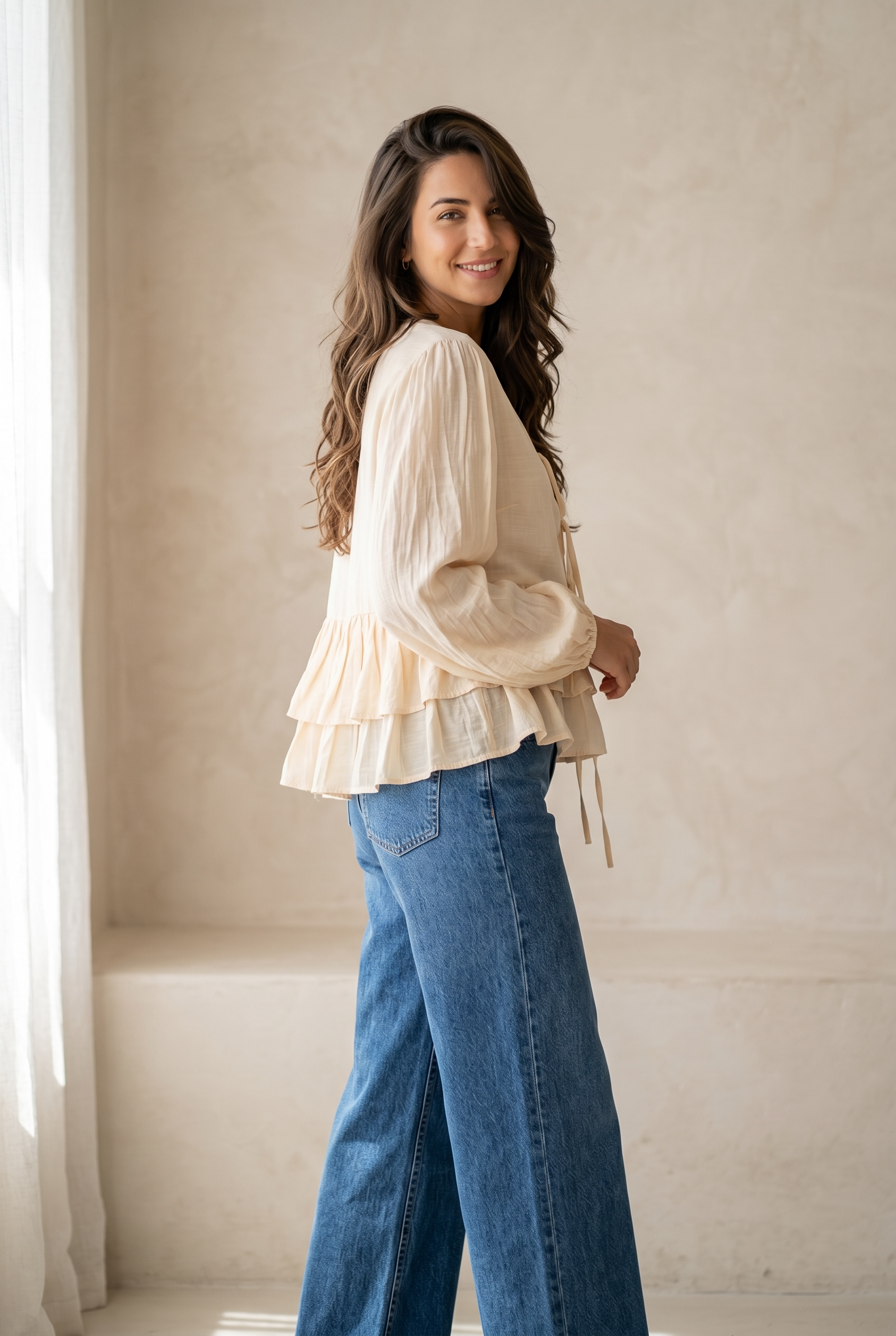 Ruffle Linen Blouse