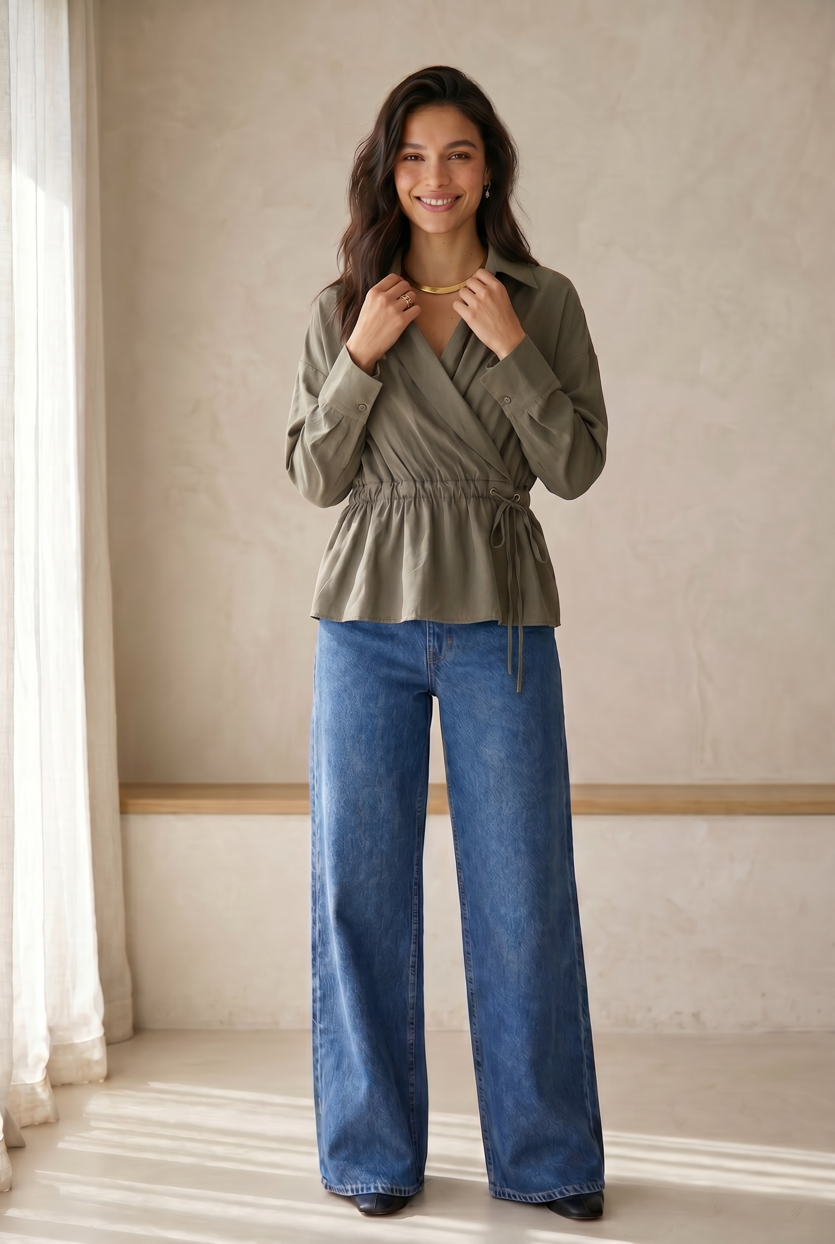 Peach Skin Wrap Shirt