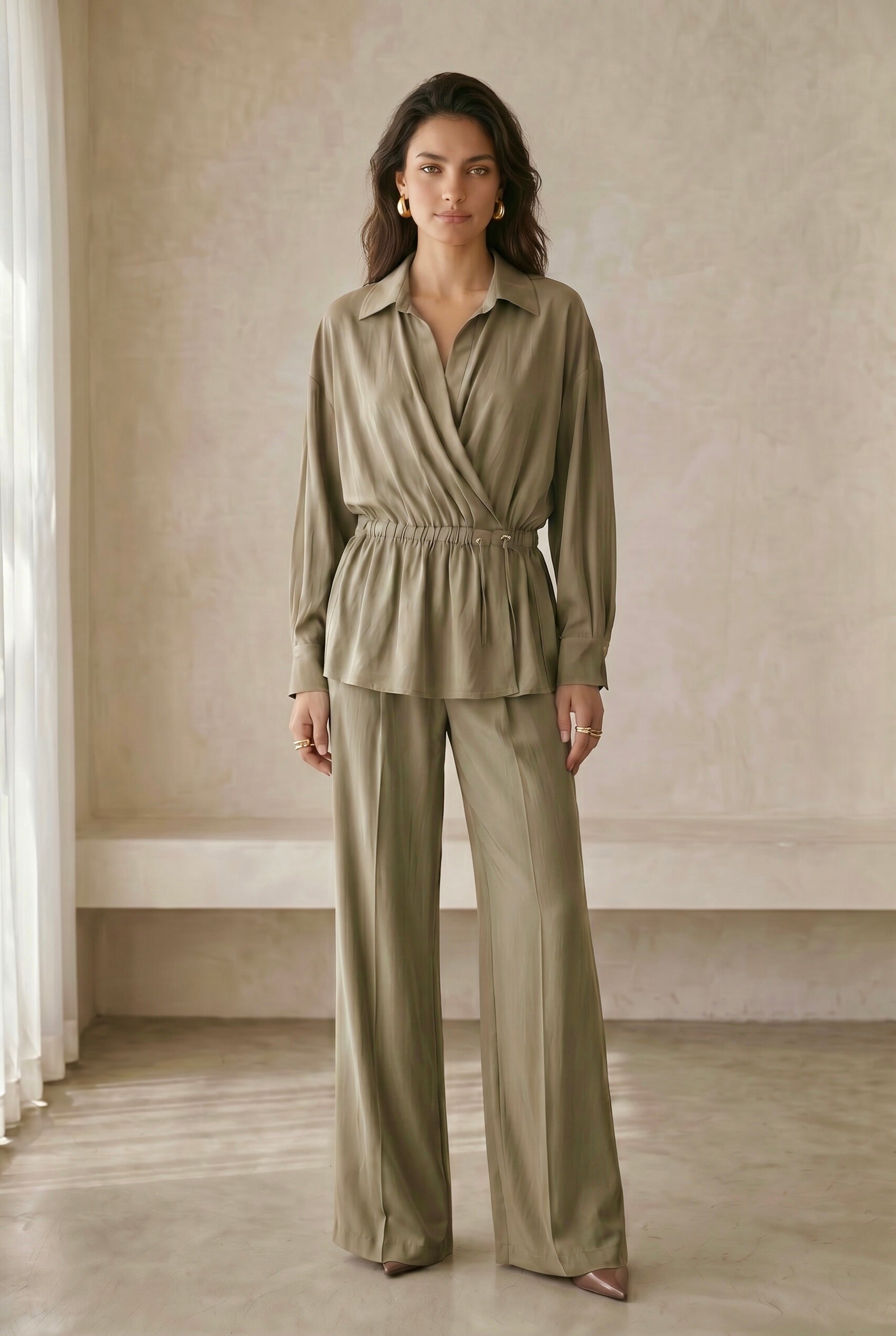 Peach Skin Wide Leg Pants