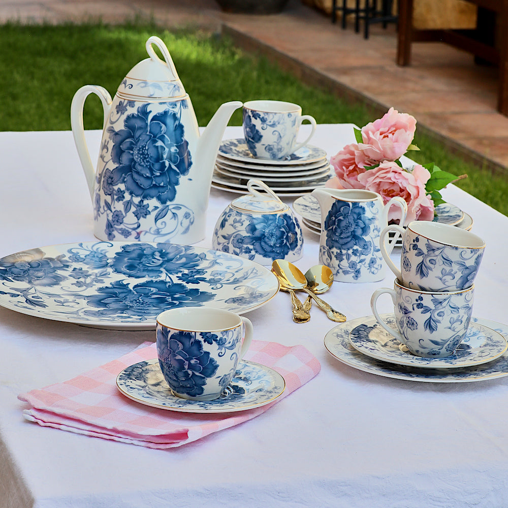 Royal Blue Flower Tea Set of 24 Pieces