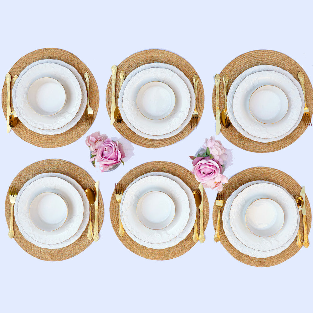 Royal Opulence: 36-Piece White & Gold Dinner Set