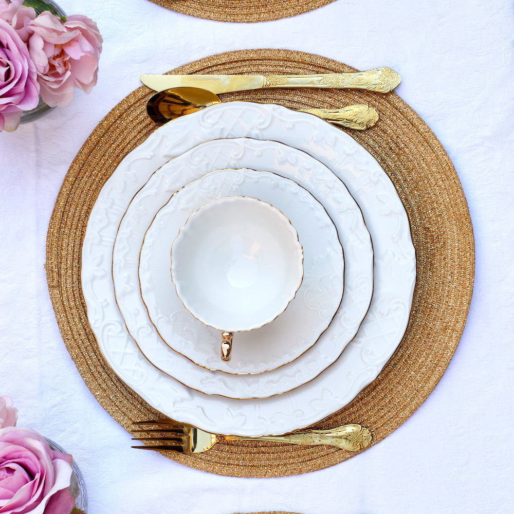 Royal Opulence: 36-Piece White & Gold Dinner Set