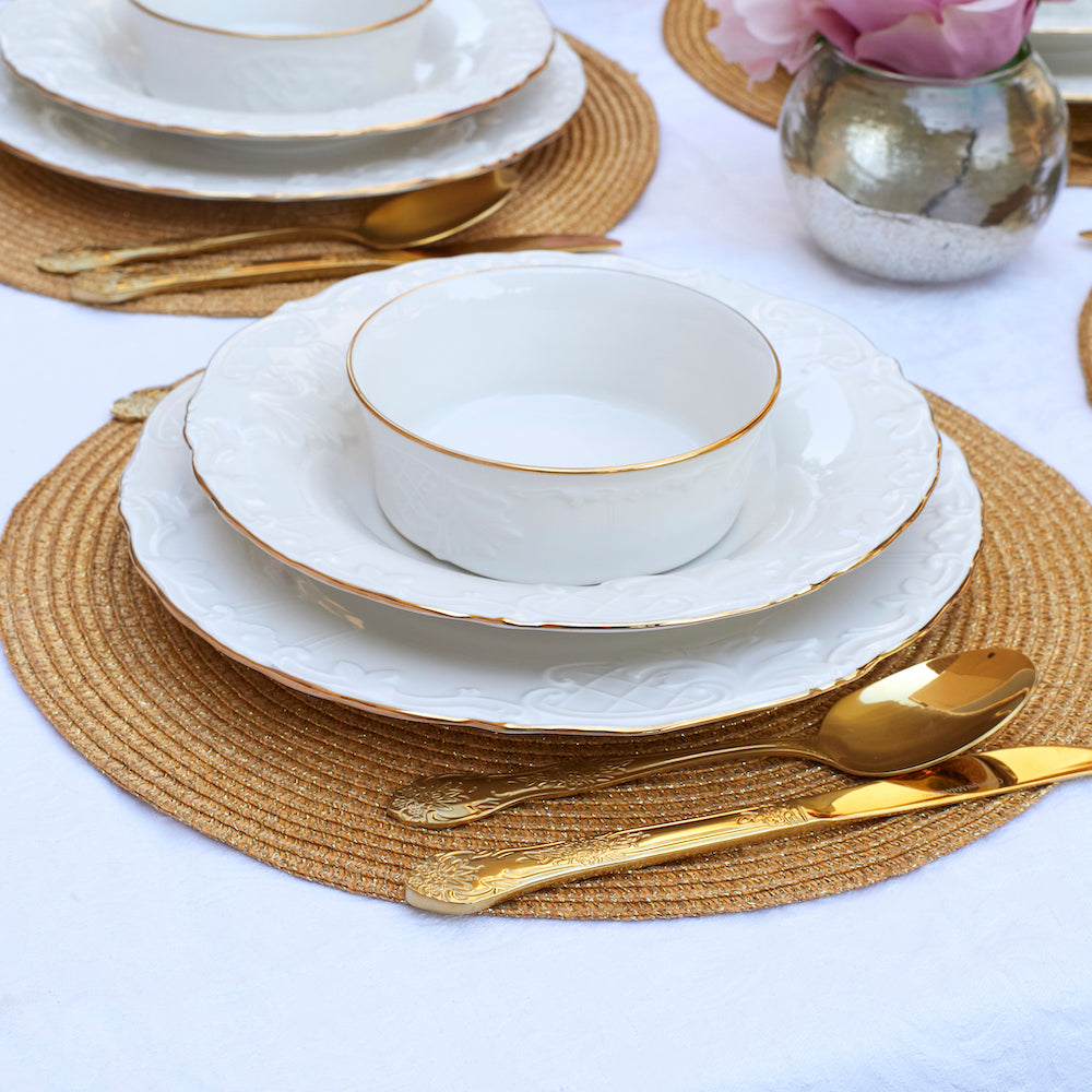 Royal Opulence: 36-Piece White & Gold Dinner Set