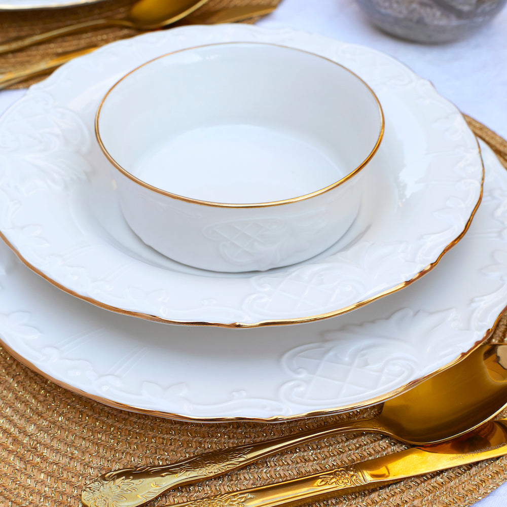 Royal Opulence: 36-Piece White & Gold Dinner Set