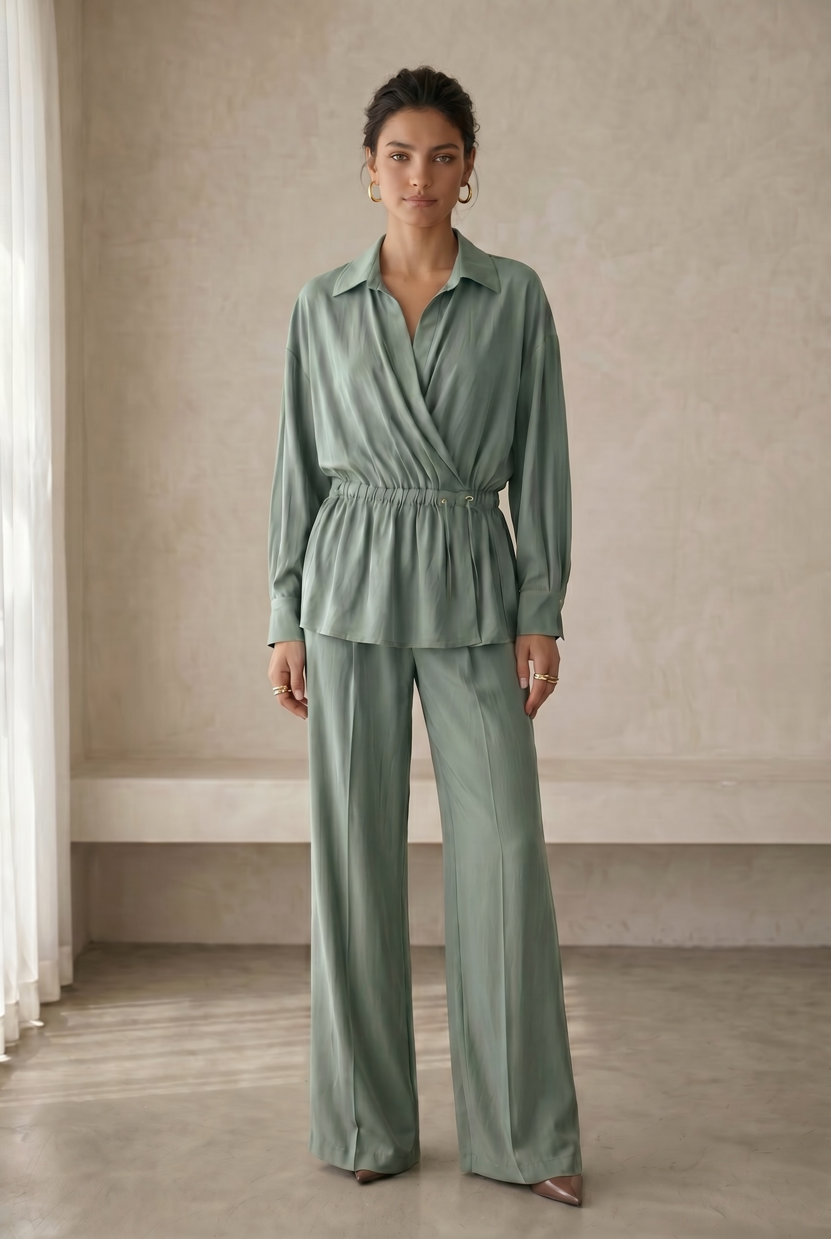 Peach Skin Wide Leg Pants