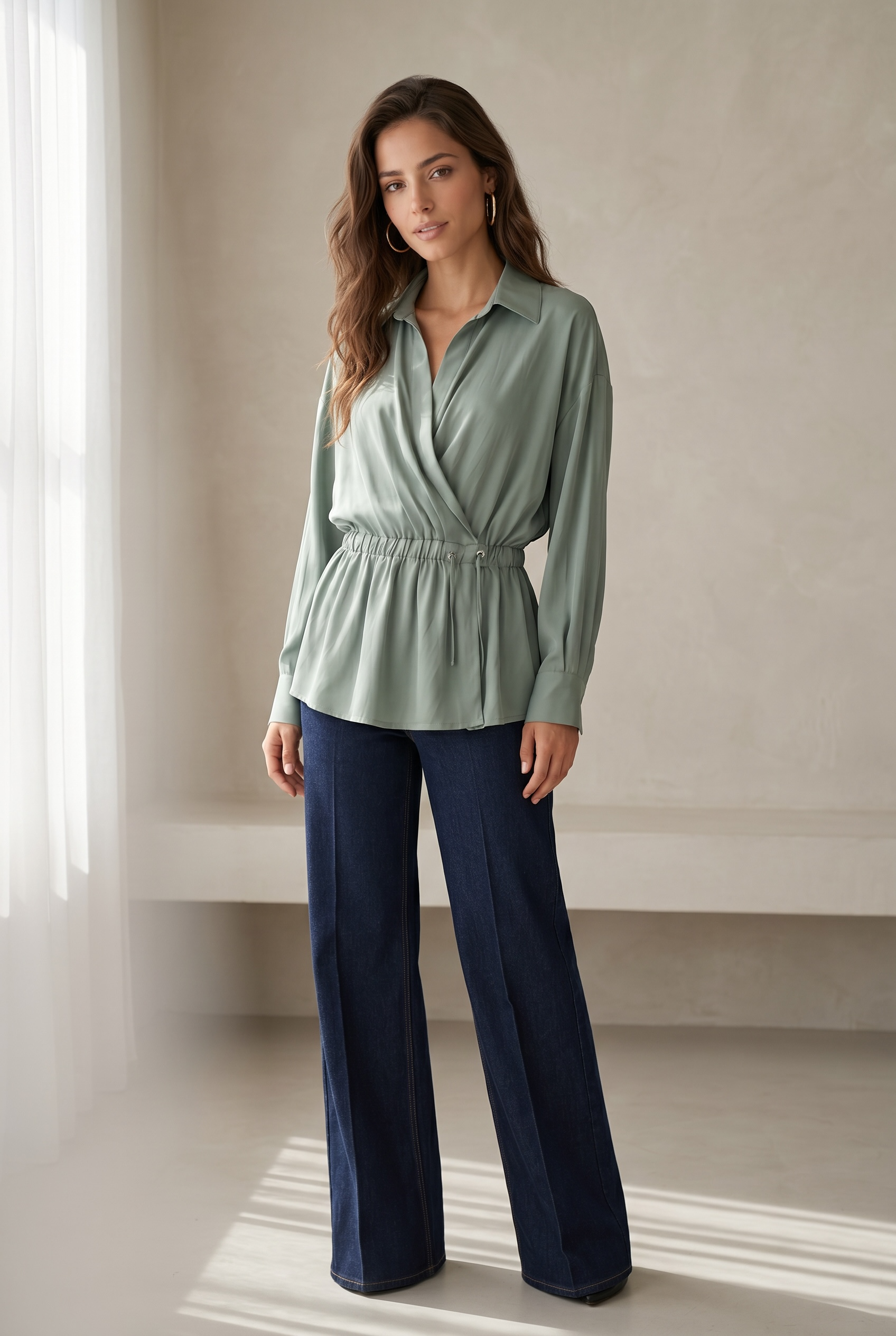 Peach Skin Wrap Shirt