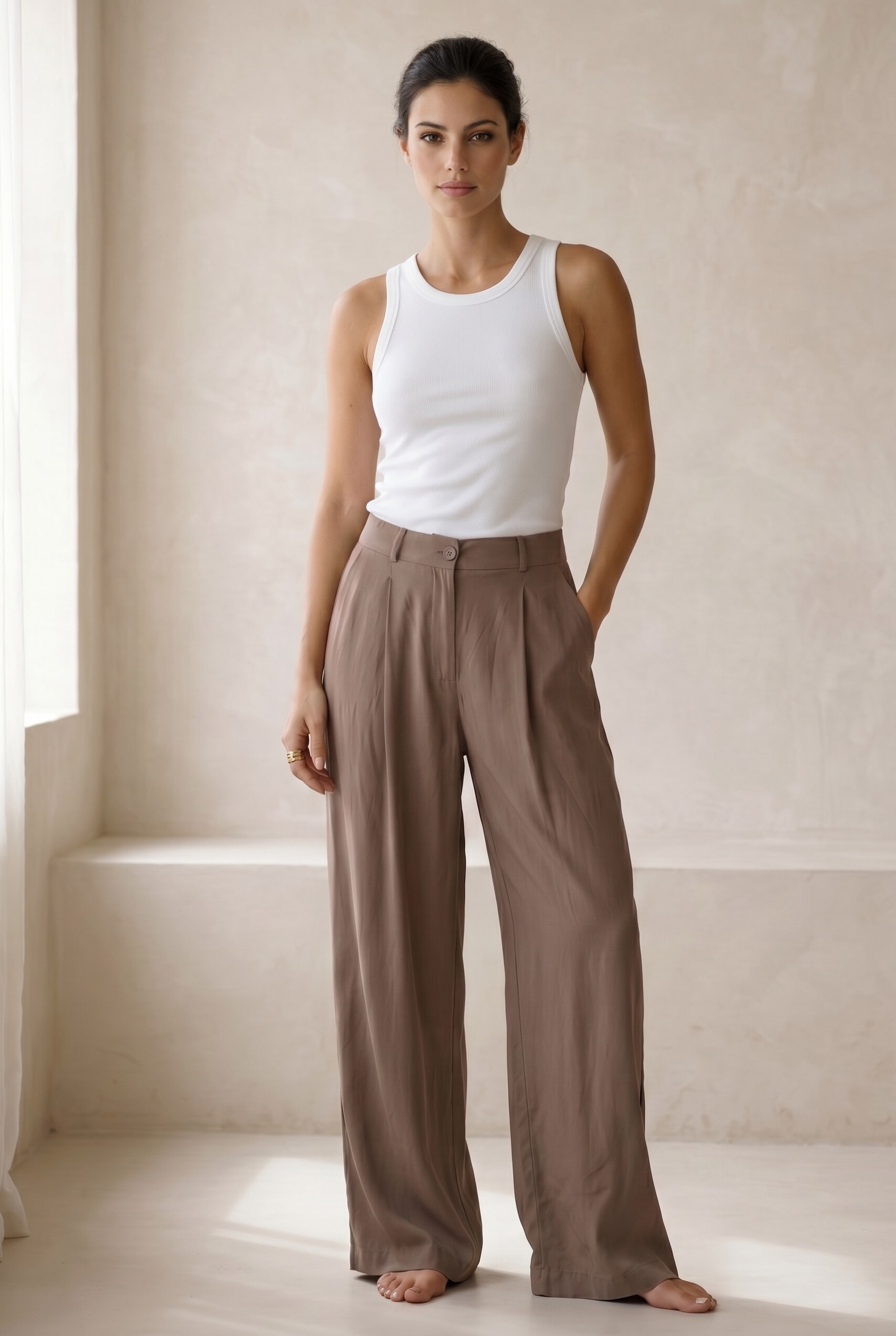 Peach Skin Wide Leg Pants