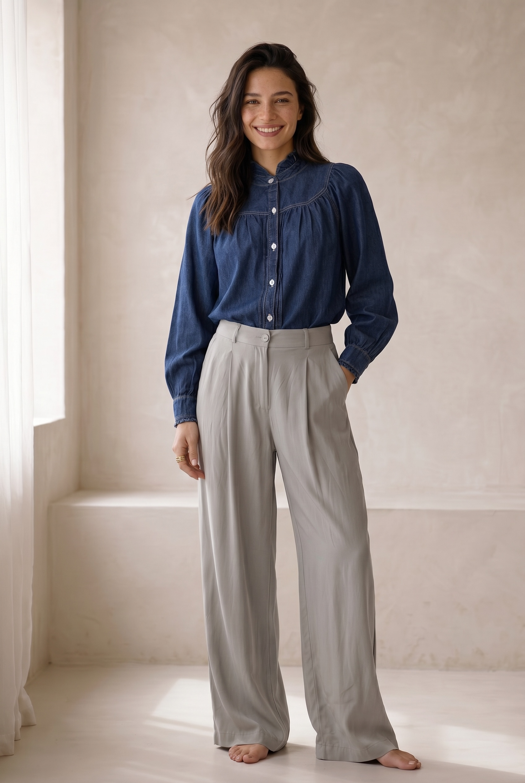 Peach Skin Wide Leg Pants