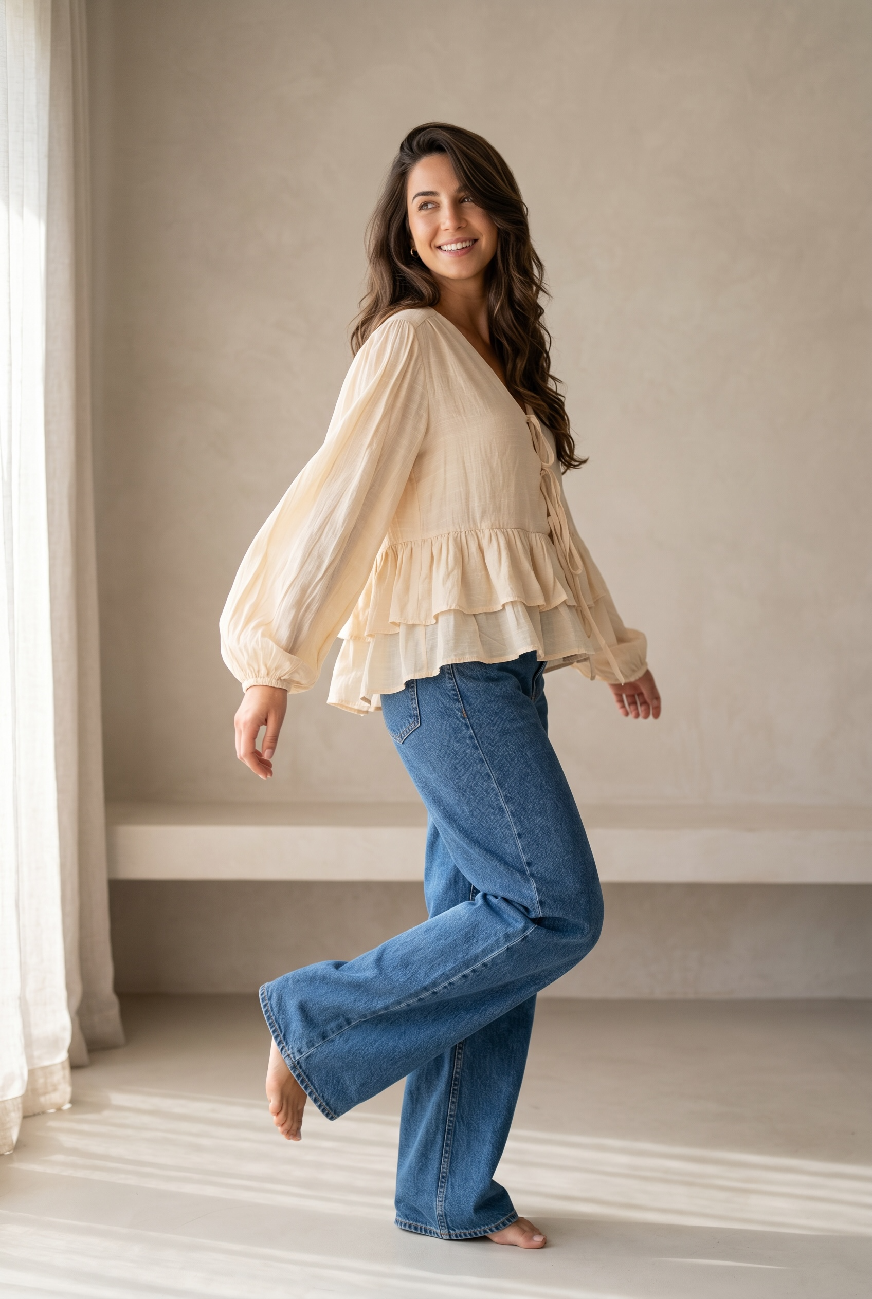 Ruffle Linen Blouse