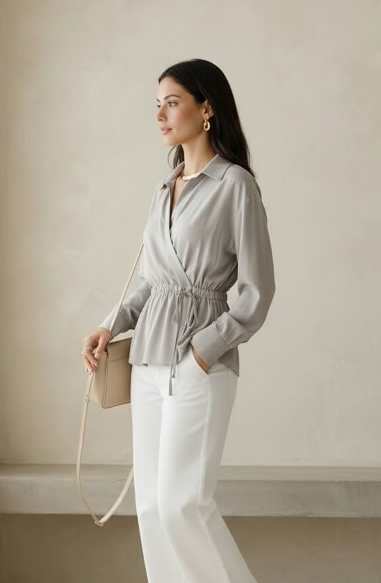 Peach Skin Wrap Shirt