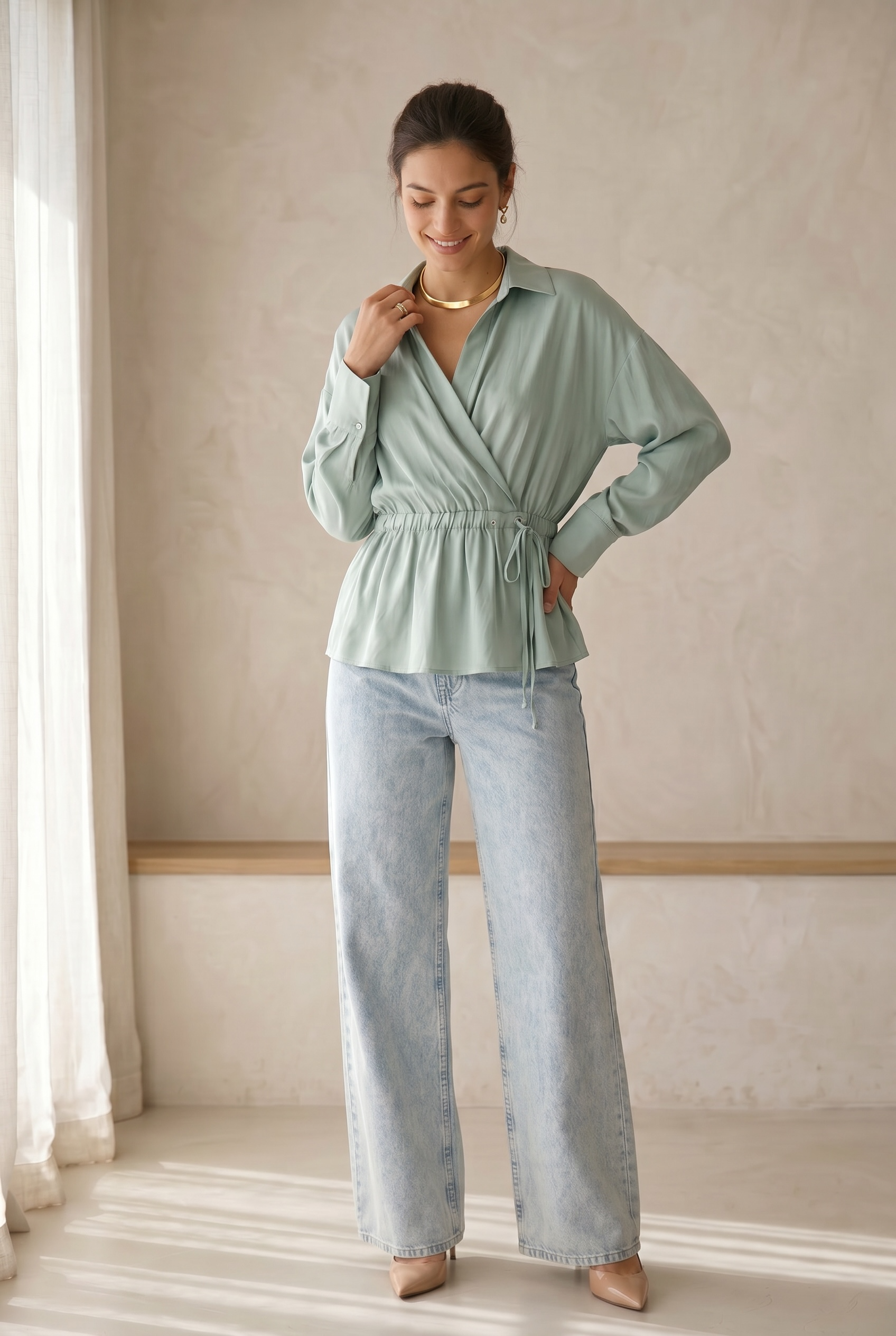 Peach Skin Wrap Shirt