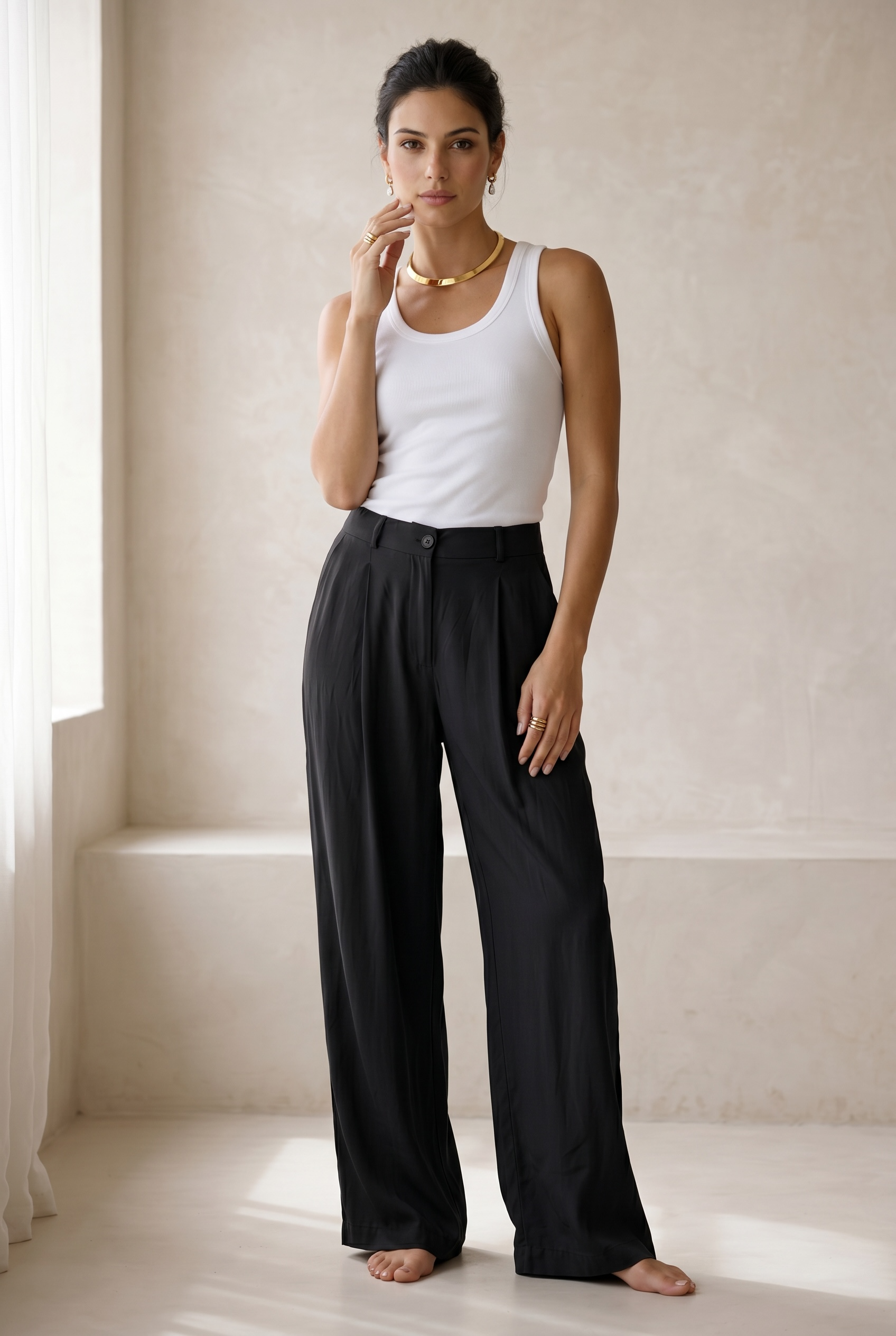 Peach Skin Wide Leg Pants