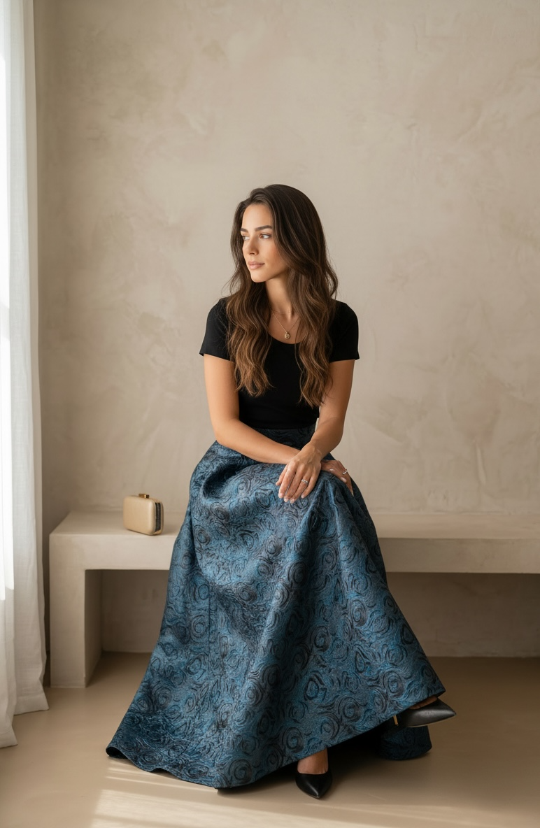 Royal Jacquard Maxi Skirt