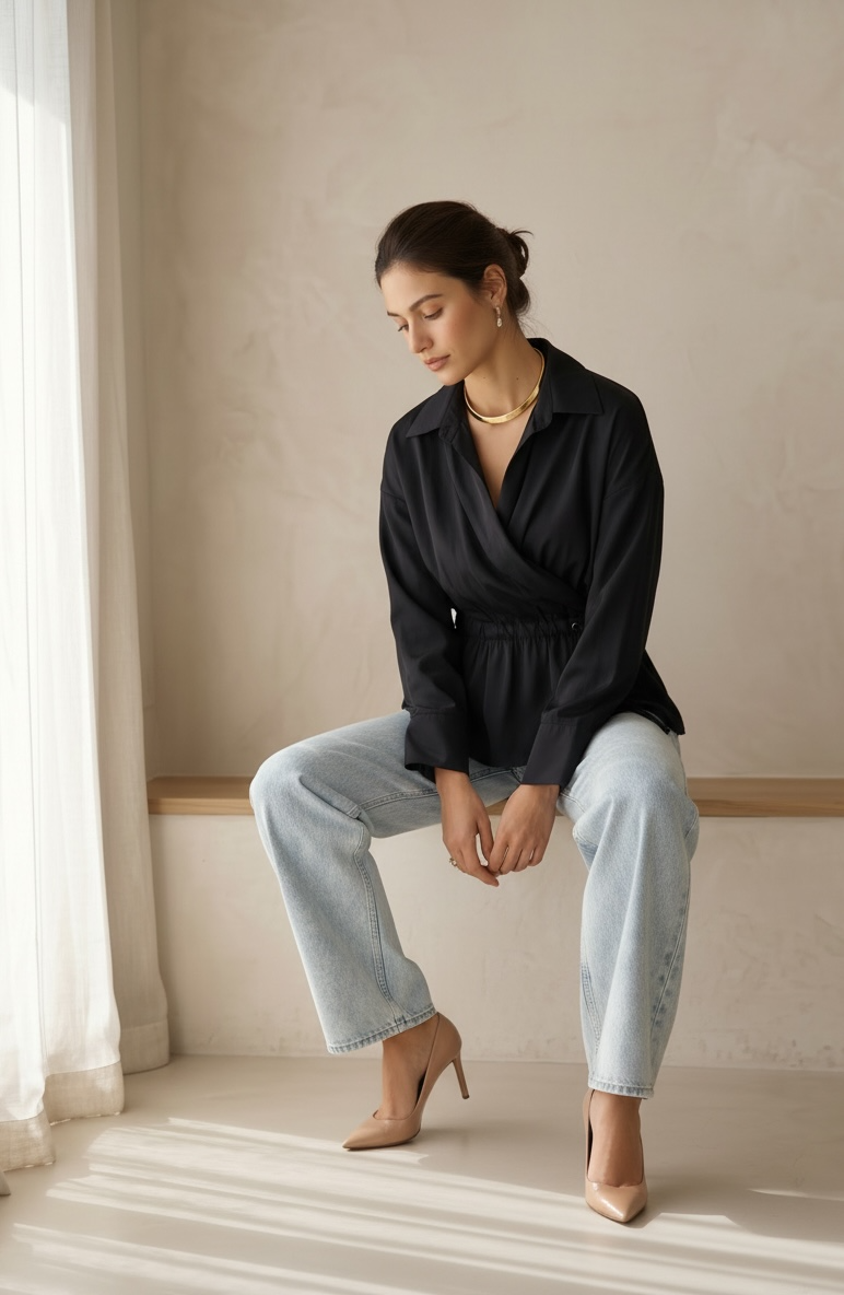 Peach Skin Wrap Shirt