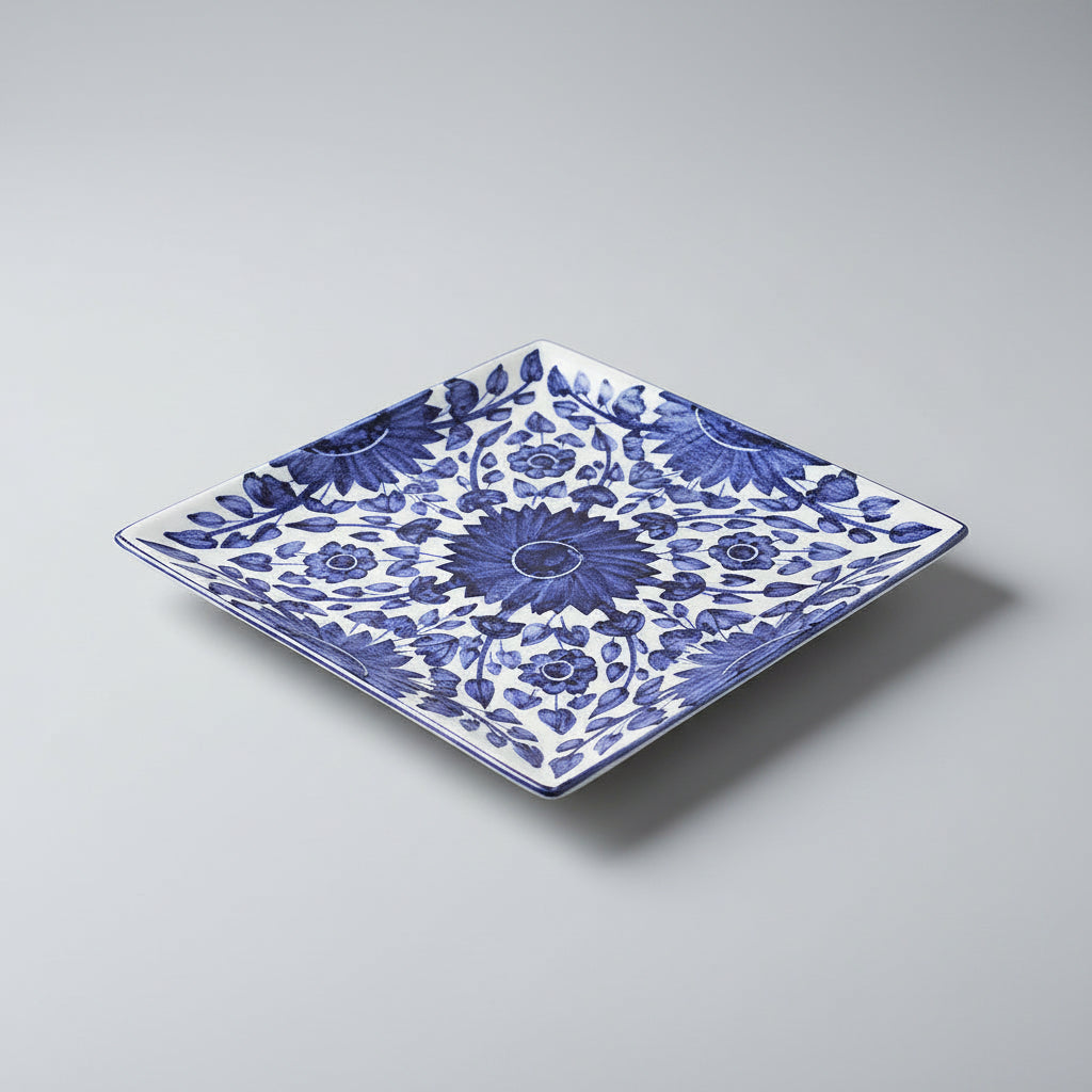 Blue Flower Square Plate