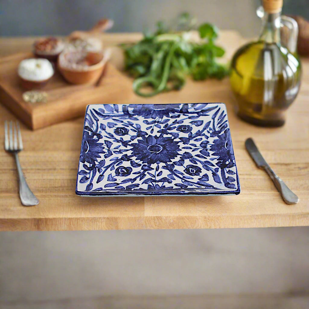 Blue Flower Square Plate