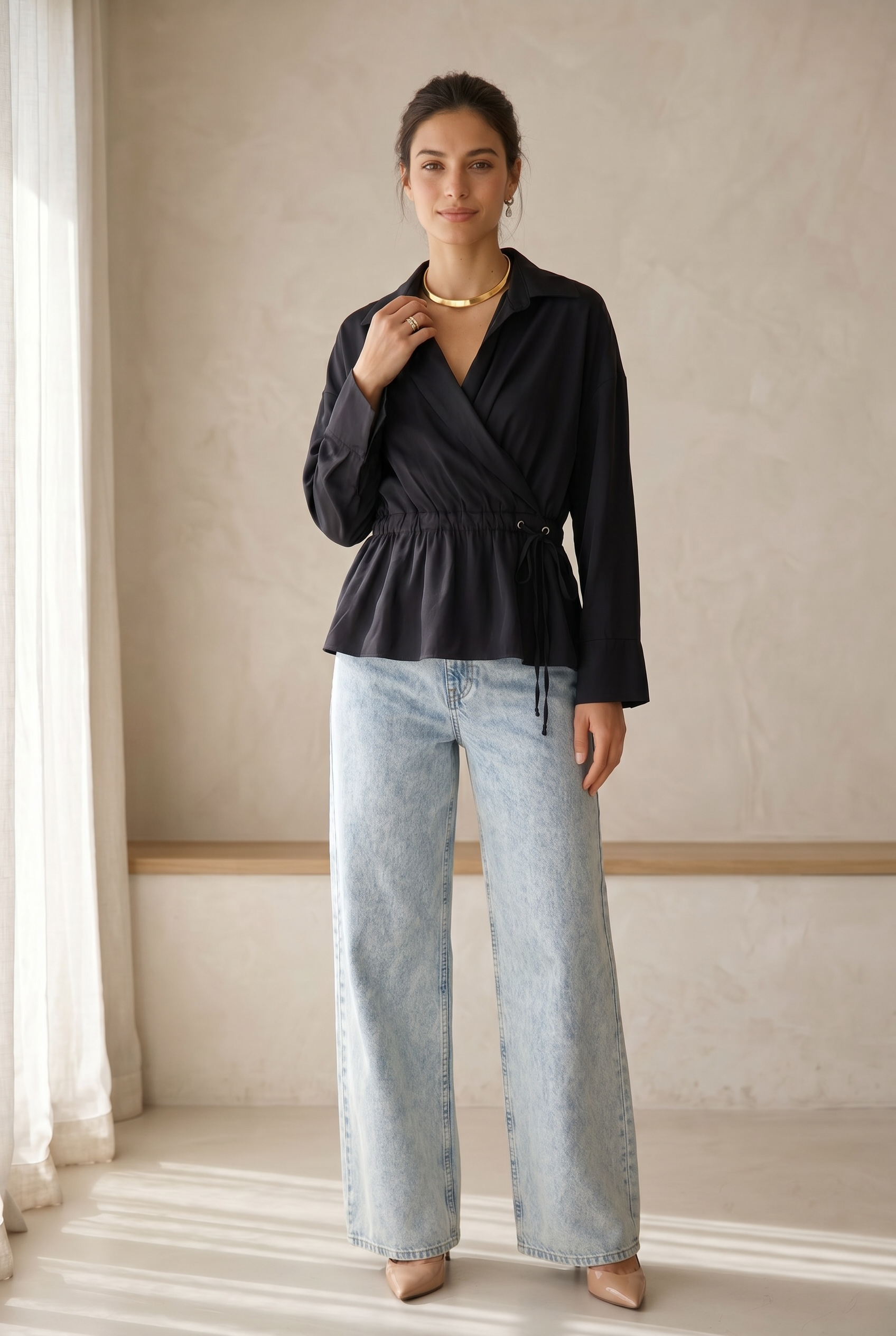Peach Skin Wrap Shirt
