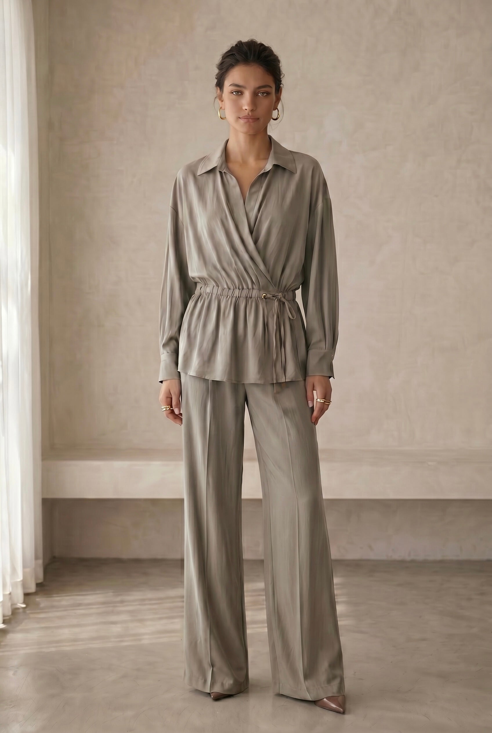 Peach Skin Wrap Shirt