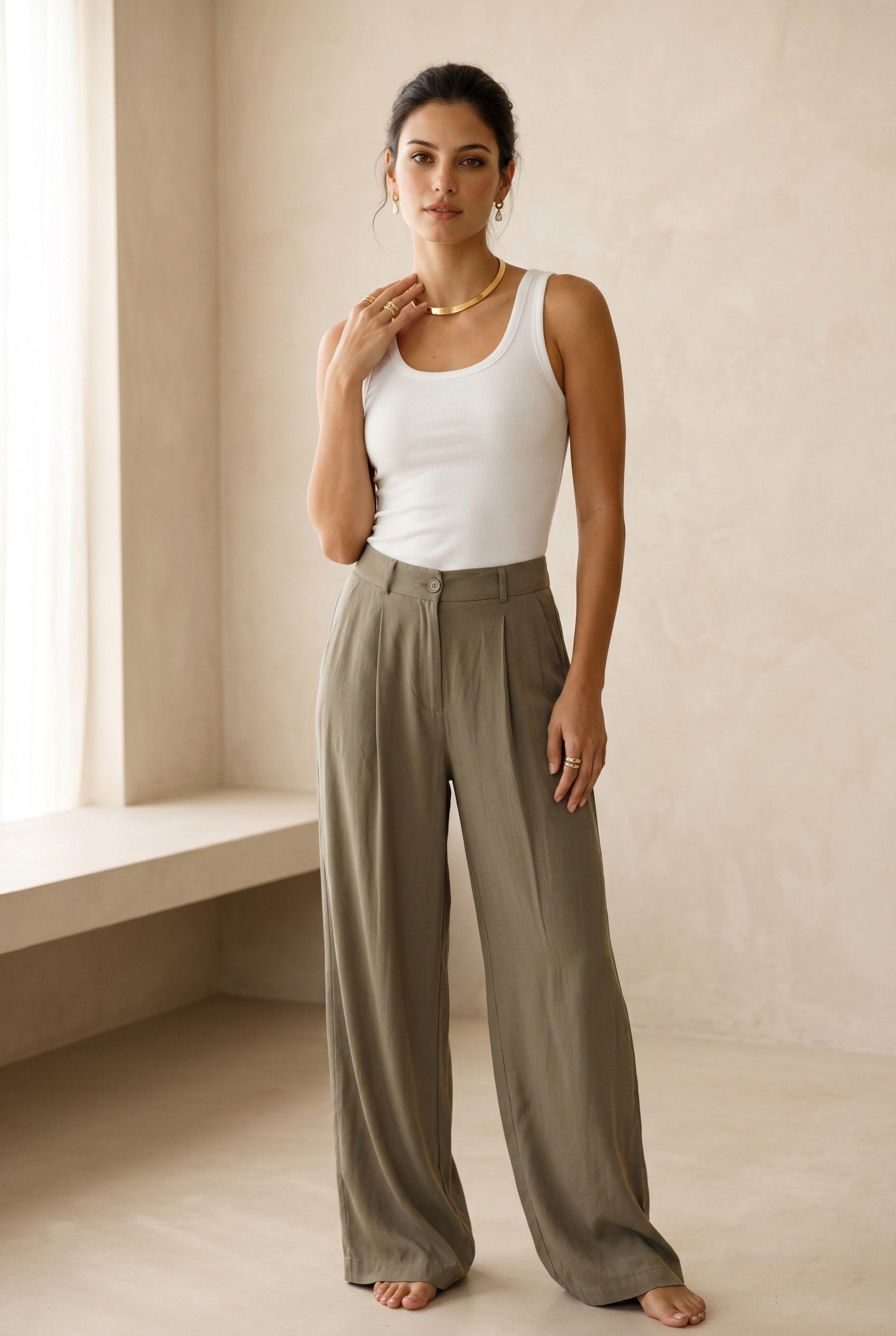 Peach Skin Wide Leg Pants