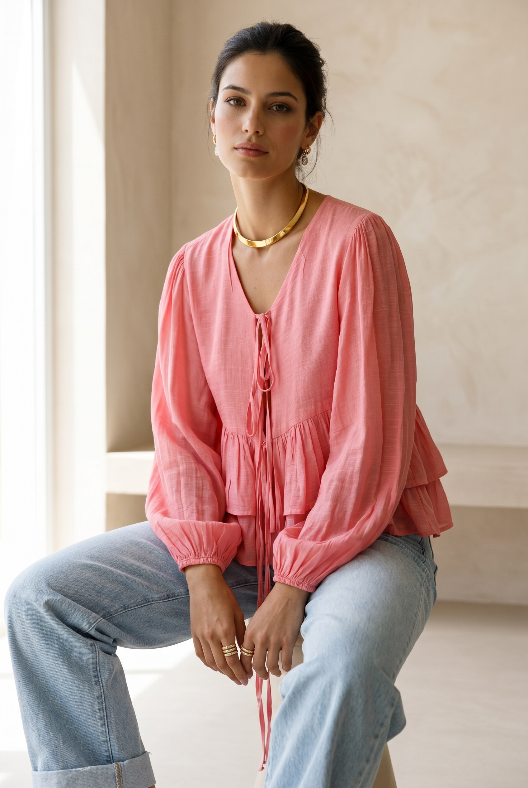 Ruffle Linen Blouse