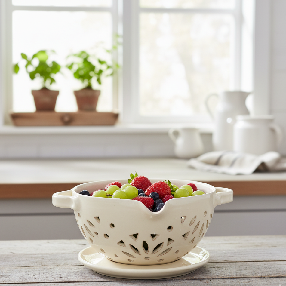 Pottery Strainer with Plate