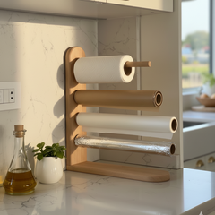 Kitchen Rolls Organizer – Premium Wooden 4-in-1 Dispenser