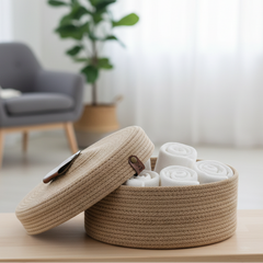 Beige Organizer Basket With Lid