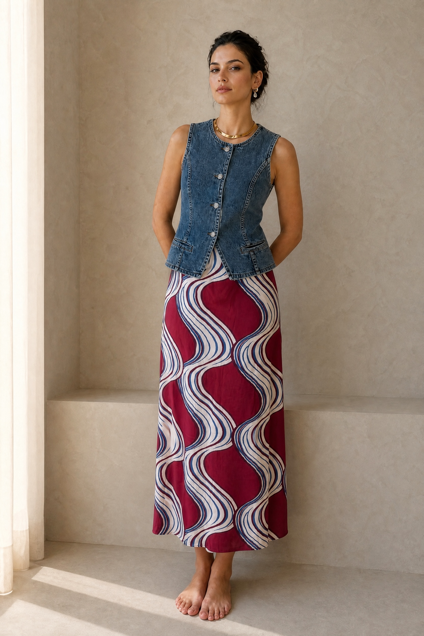 Ocean Lines Satin Skirt