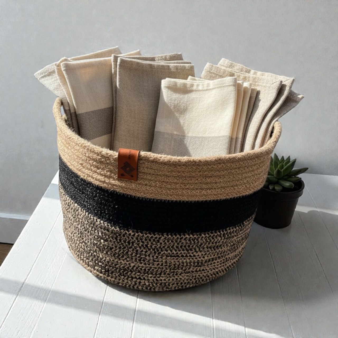Handmade Woven Cotton laundry basket