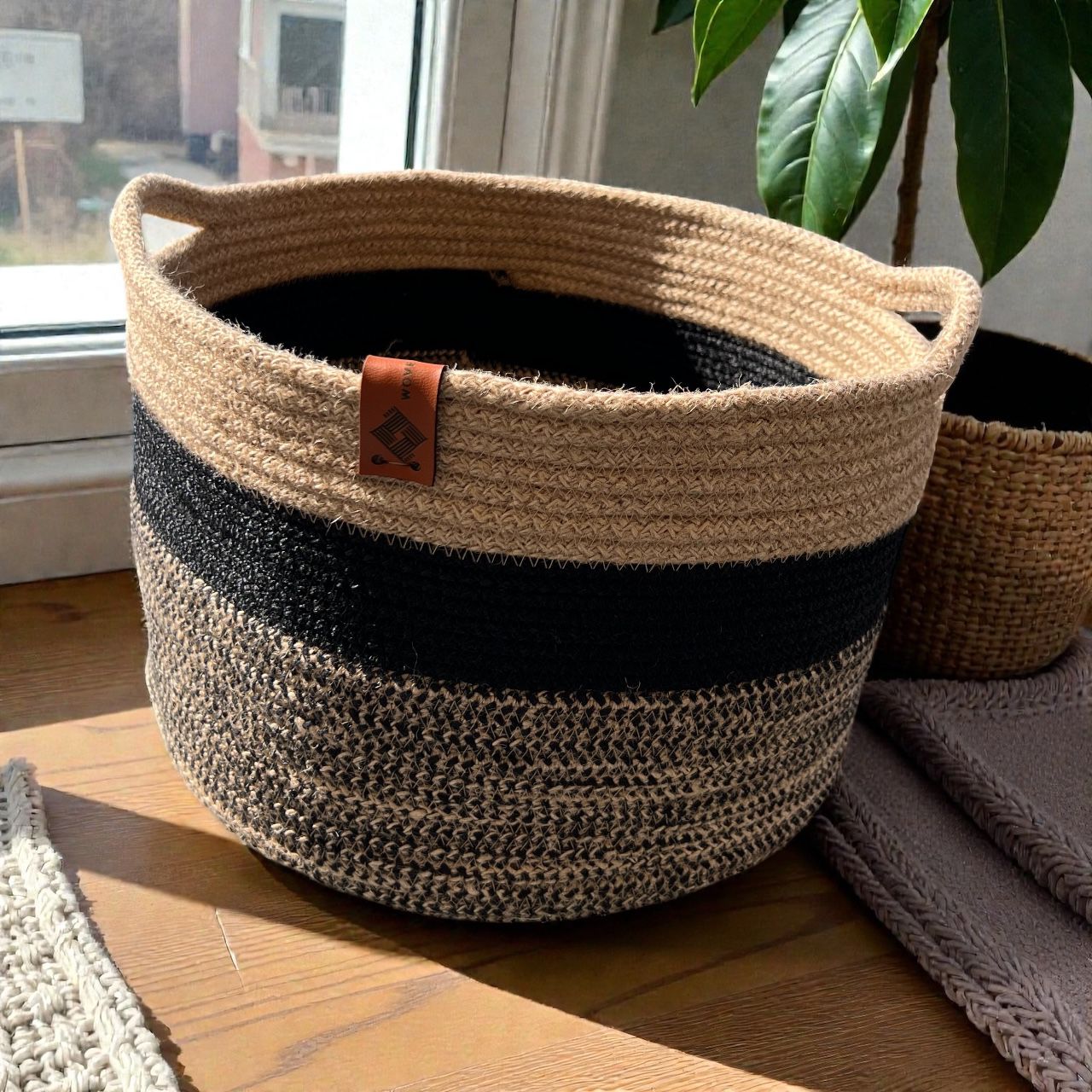 Handmade Woven Cotton laundry basket