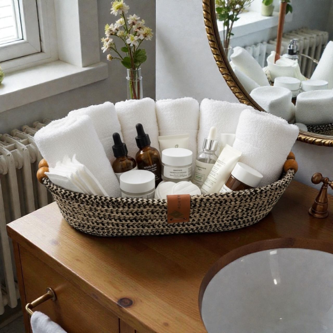 Handmade Woven Cotton Oval Plate with wood décor
