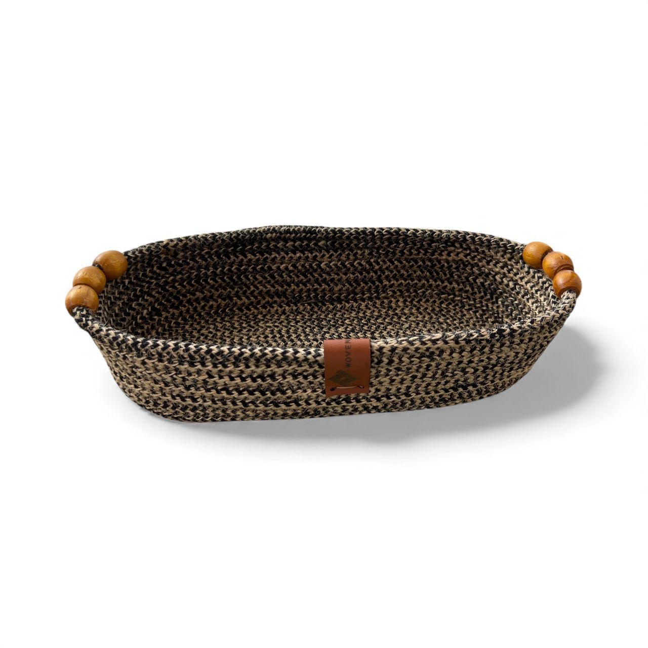 Handmade Woven Cotton Oval Plate with wood décor