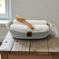 Handmade Woven Cotton Oval Plate with wood décor