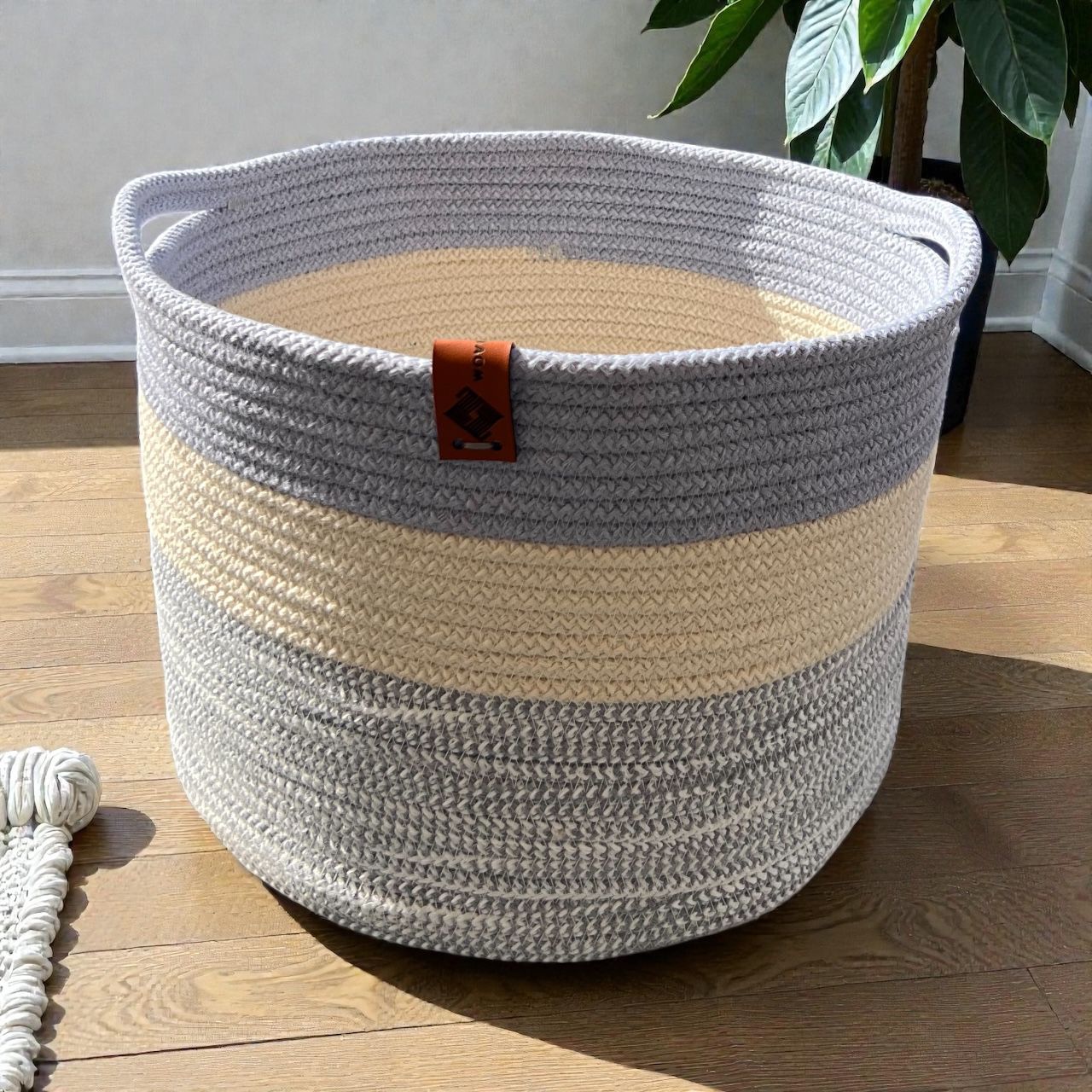 Handmade Woven Cotton laundry basket