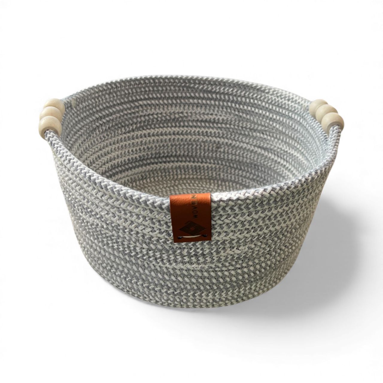 Handmade Woven Cotton Round basket with wood décor
