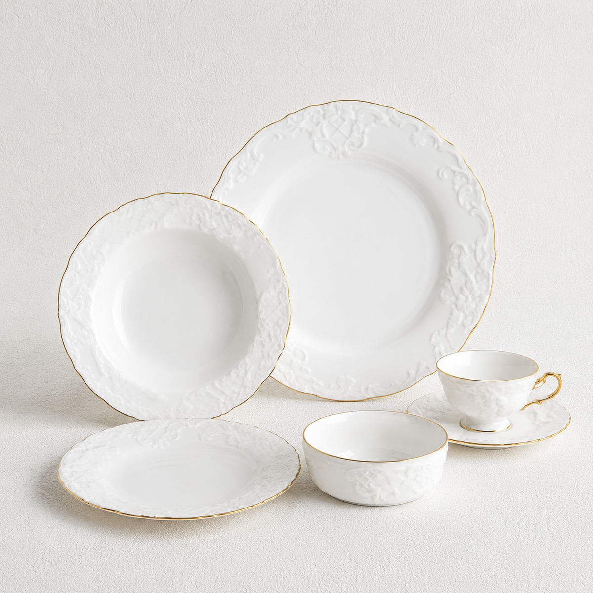 Royal Opulence: 36-Piece White & Gold Dinner Set