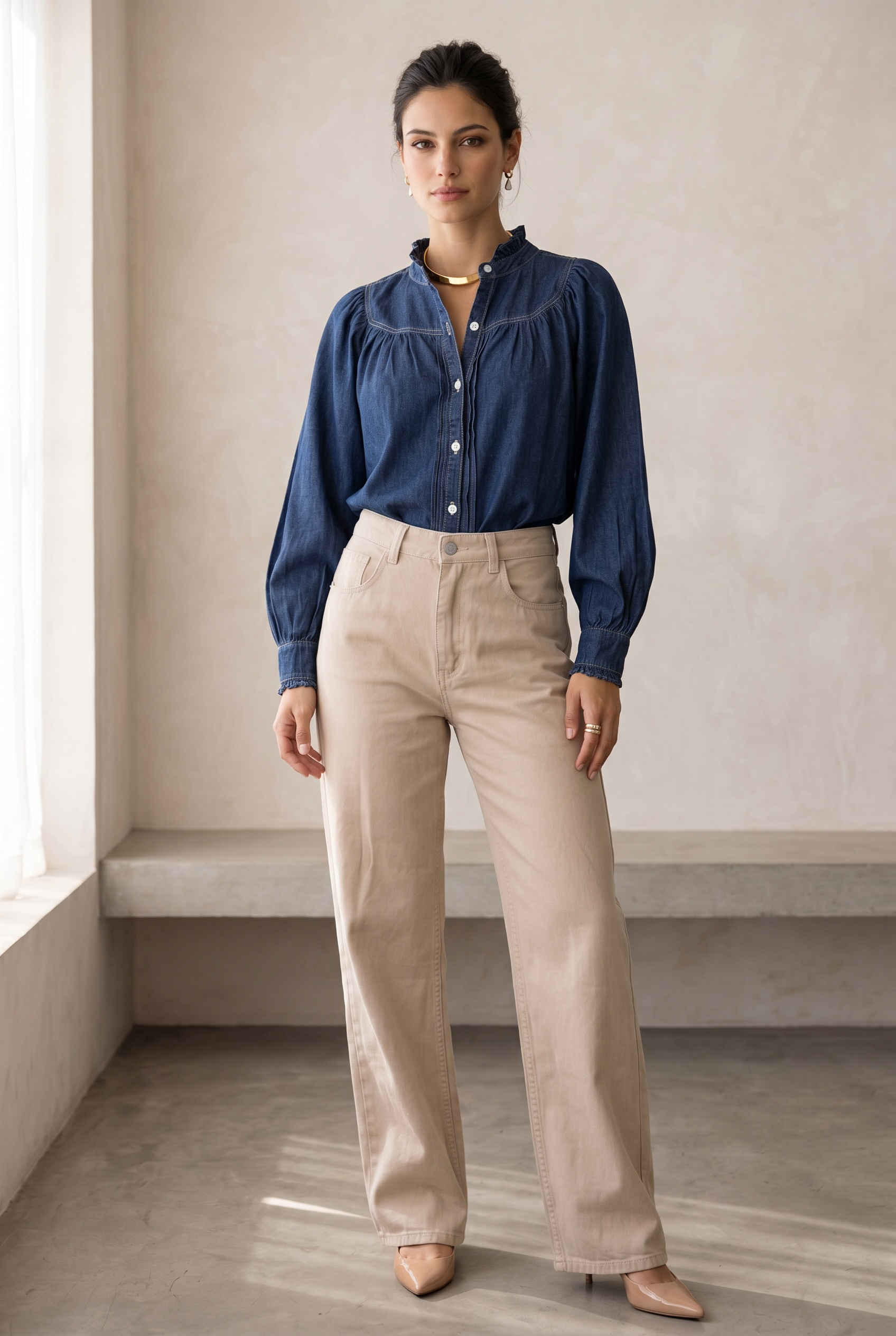 Neutral Wide Leg Denim Pants