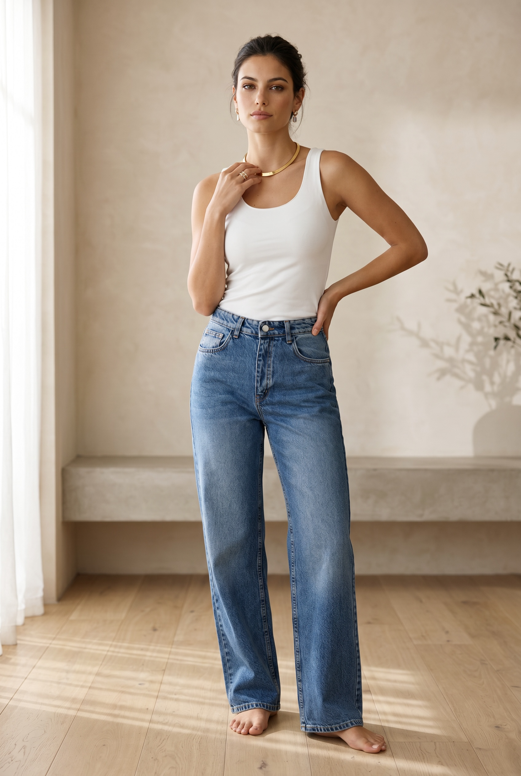 Classic Wide Leg Denim Pants